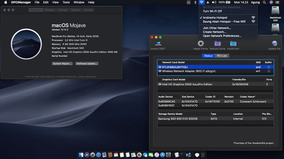 Success Hackintosh macOS Mojave 10.14.2 Build 18C51 at Asus A455LF-WX159D